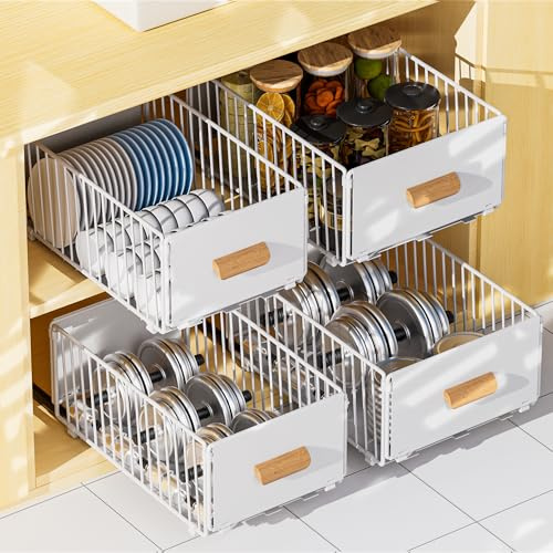 Vortix 2 cajones telescópicos, organizador de armario y cajones para cocina, no requiere taladrar ni clavar (blanco, ancho 30 cm (2 unidades))