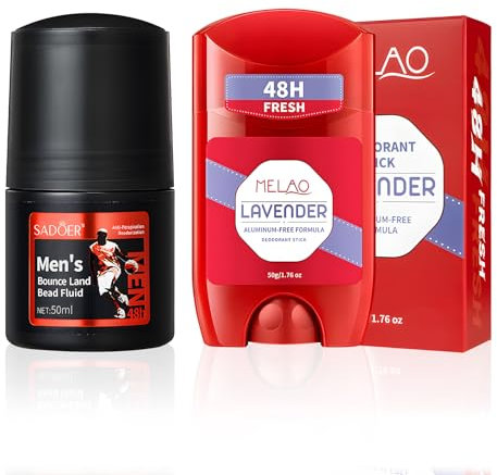 Deodorante Stick da Uomo Donna 50g & Deodorante Uomo Roll On 50ml, Antitraspirante Ascelle, Naturale Senza Aali di Alluminio, Alcool e Profumo, Protegge da Odori, 48 Ore di Protezione