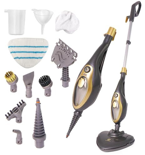 SUPERLEX 12-in-1 Multi-Function Steam Mop & Handheld Cleaner | 1500W Fast Heating for Hard Floors, Carpets, Windows, Upholstery | Gold & Black