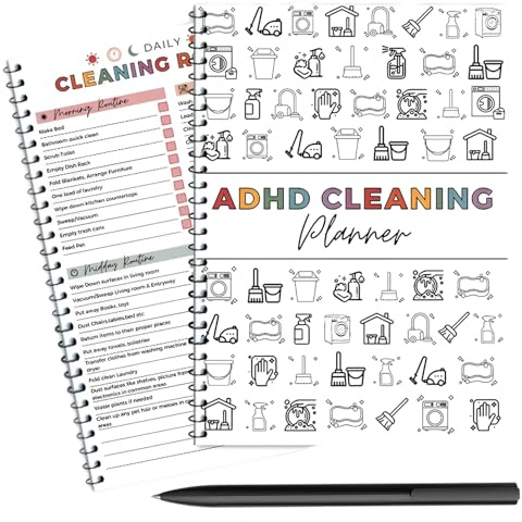 ADHD Städplanerare Städschema och Listorganisatör Daglig Veckovis Månadsvis Hushållsstädning Hushållssysslor Diagram Anteckningsbok Redigerbar Mall
