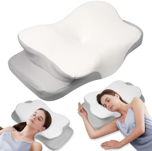 MULISOFT Almohada de espuma viscoelástica, almohada cómoda, almohada de apoyo para el cuello, almohada ergonómica para dormir de lado (blanco)