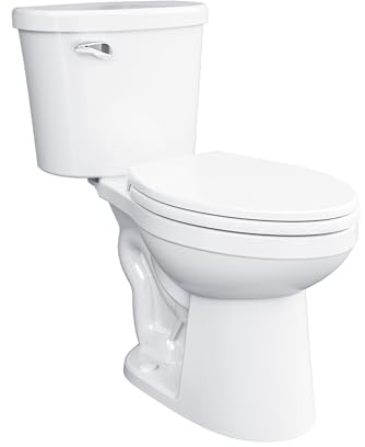 Gerber Maxwell Crest Two-Piece Toilet Elongated with 12-in Rough-in, ADA-Compliant Chair Height, High Efficiency 1.28 GPF, Soft-Close Seat and Install Kit with Wax Ring Included, White, GRS48310