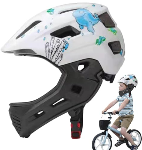 Casco Integral para niños, Ajustable, a Prueba de Golpes, Casco de Bicicleta para niños con luz Trasera, Equipo Protector Transpirable Desmontable con Protector de Barbilla para Patines, monopatín, s