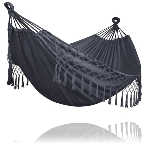 SUNCREAT Hammocks Outdoor Camping Double Hammock with Tassel, Dark Gray