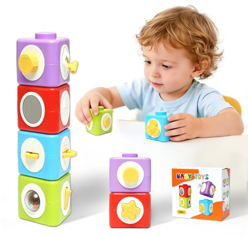 BelleStyle Sensory Toys for Toddlers 1-2, 12-in-1 Montessori Busy Activity Cube for 1 Year Old, Baby Travel Toy, Stacking Blocks for Fine Motor Skills, Educational Toys Birthday Gift for 12-24 Months