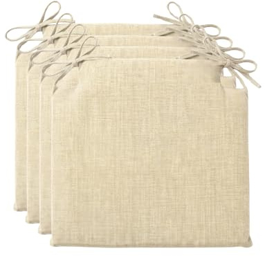 PIND Pack 4 Cojines Cuadrados para Sillas 40x40 con Relleno de Espuma Firme, Funda Efecto Lino Transpirable con Lazos de Sujeción. Ideal para Sillas de Cocina, Terraza, Oficina. (4, Crema)