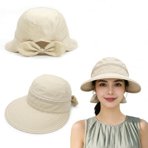 Kanzith Sun Hats for Women UK, UPF 50+ Visors with Detachable Top Ponytail