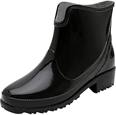 Stivali di gomma da donna, vestibilità larga, impermeabili, corti, senza lacci, resistenti, da giardino, leggeri, con suola antiscivolo, scarpe da lavoro per attività all'aperto, Nero , 38.5 EU