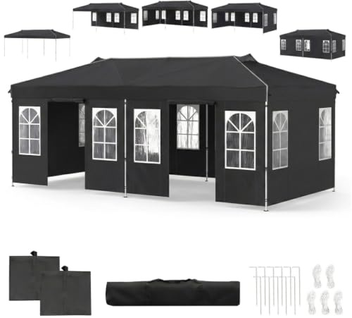 GOPLUS Tonnelle de Jardin Exterieur 3x6M, Pop-Up avec 6 Parois Amovibles | Barnum Pliant Imperméable, Pavillon Chapiteau avec 3 Hauteur Réglable, Protection Solaire et Anti-UV pour Mariage Marché Fête