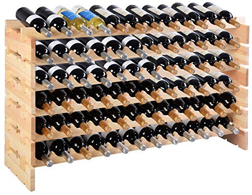 COSTWAY Botellero de Vino de 6 Niveles Apilable, Capacidad para 72 Botellas | Botellero de Madera de Pino con 6 Opciones de Altura, Carga 90kg, Soporte para Botellas de Vino para Cocina Bar,119x29x72cm