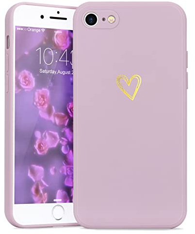 Wirvyuer for iPhone 7/8/SE 2020/SE 2022 Heart Case for Women,Purple | Skin-feel Soft Silicone, Love-Heart Pattern Design Phone Case, Shockproof Protective Slim TPU Bumper Cover for Girls