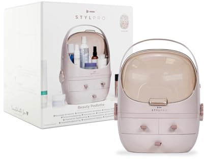 STYLPRO Organiseur de rangement pour produits de beauté, cosmétiques et soins de la peau avec 3 tiroirs, couvercle amovible, housse anti-poussière et poignée de voyage pour commode, chambre à coucher,
