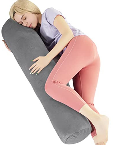 1 MIDDLE ONE Rundes Nackenrolle mit abnehmbarem Samtbezug, luxuriöses Flauschiges Plüschkissen für Erwachsene, 119,4 x 20,8 cm, Grau