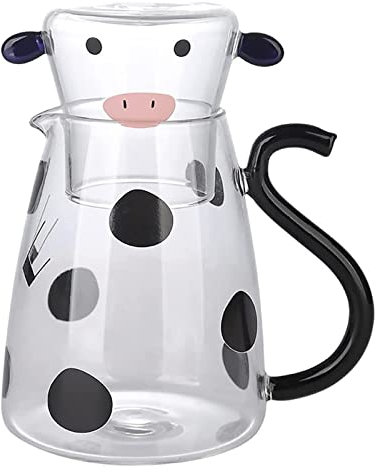 Stronrive Pichet À Eau en Verre, Carafe À Vache Dessin Animé avec Tasse, Carafe en Verre avec Tasse en Verre Mignon Pichet À Thé en Verre Vache Bouilloire Pot À Lait Carafe À Eau