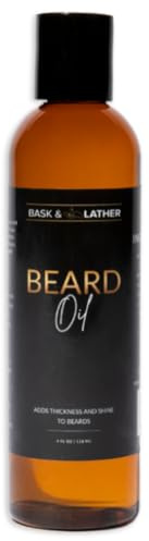 BASK & LATHER Beard Growth Oil, Frizz Free Hair Oil for Men Beard Care with Vitamins & Natural Ingredients to Hydrate, Smooth & Soften for Shiny, Thicker Fuller Beard Hair and Texture, 4 fl oz.