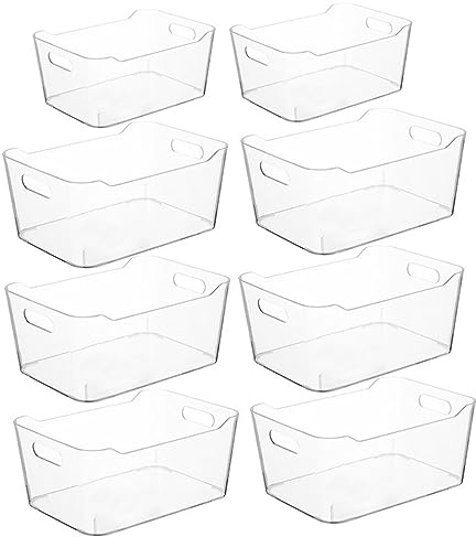 Grace Store 8PCS Clear Plastic Organiser Storage Versatile Kitchen Organiser Tray for Desk, Makeup, Bathroom, Kitchen Pantry Cabinet
