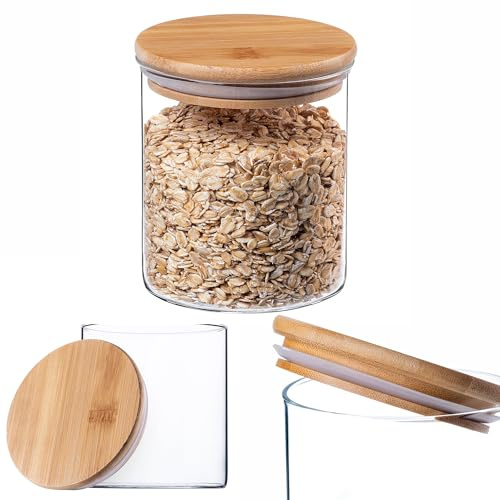 KADAX Récipient en verre avec couvercle en bambou, bocaux de conservation lavables au lave-vaisselle, boîtes de conservation hermétiques, boîte de rangement pour spaghettis, farine, céréales ou café