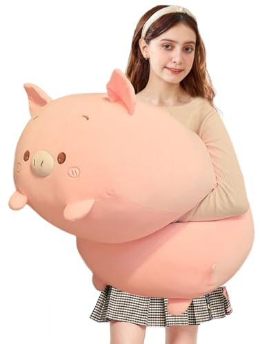 ELAINREN Giant Fluffy Pig Plush Body Pillow Soft Pink Pig Stuffed Animal Toy Cuddle Pigglet Plushie Cushion Decor Gifts for Xmas/23.6''