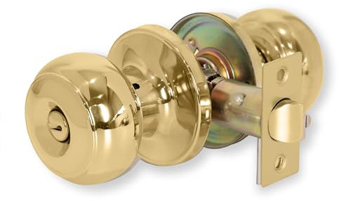 XFORT Bello Privacy Knob Set Polished Brass, Door Knob with Lock for Internal Wooden Bathroom Doors, Complete Set with Tubular Latch.