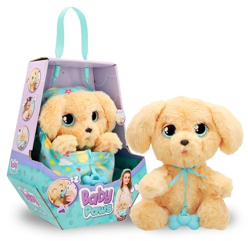 BABY PAWS Labrador, Cucciolo di Peluche Interattivo con Suoni che Apre e Chiude gli Occhi e include una Borsa-Copertina, Giocattolo Regalo per Bambini dai 3 Anni in su