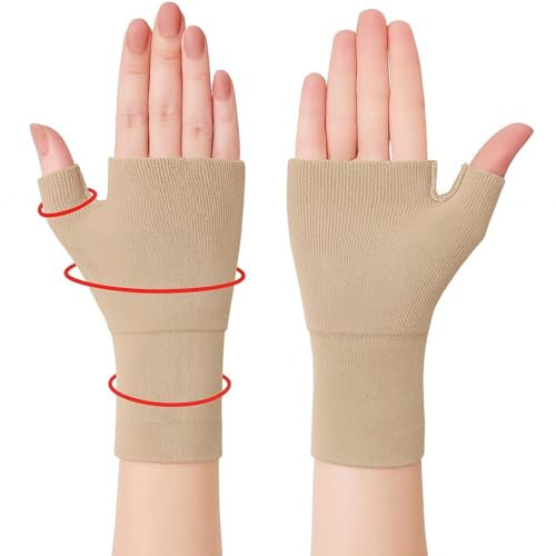 Atan Compression Wrist and Thumb Support for Arthritis, Carpal Tunnel, Joint Pain, Sprain, Sports, Hand Instability| Improve Circulation| Breathable, Ergonomic, and Supportive, 1 Pair (Beige, M)