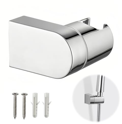 Shower Head Holder, Universal 360°Adjustable Angle Chrome Plated Shower Bracket, ABS Plastic Replacement Handheld Shower Holders, Wall Mount with Screws and Expansion Tube for Bathroom, Silver