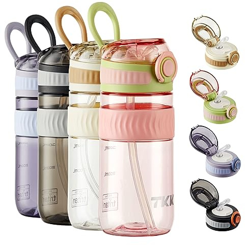 TKK Kids Water Bottle for School with Silicone Straw & Build-in Carrying Handle, Spill-Proof Lid, 18 oz Water Bottle, Dishwasher Safe, Leak-Proof Locking Lid for Outdoor Sports, School Backpack, Pink