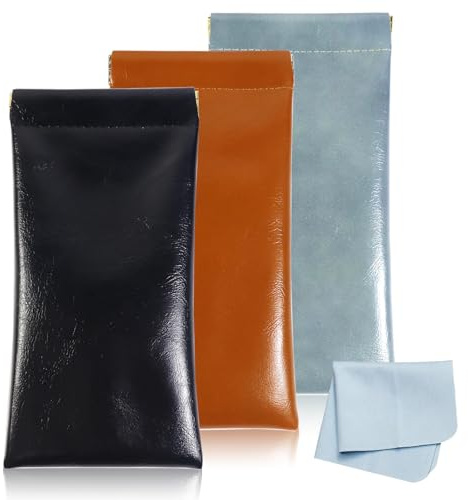 Qufiiry 3 Pezzi Custodia in PU Pelle Morbida per Occhiali da Sole, Resistente ai Graffi Custodia Occhiali Morbida, Borsa per Occhiali Impermeabile Portatile, Custodia per Occhili per Uomo Donna