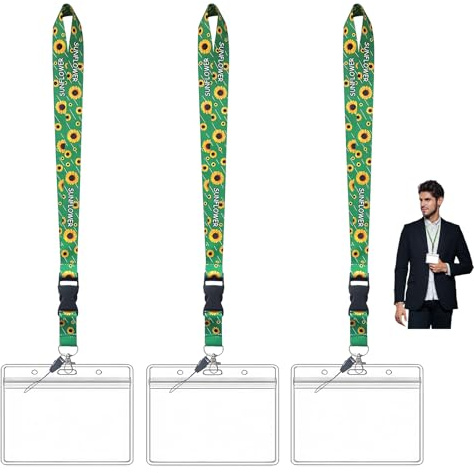 3 Cordón de Girasol, Porta Tarjetas Colgante Retráctiles Cordones De Teléfonos Móviles Sunflower Pattern Desmontable Protector de Tarjetas Vertical Duro Correa Movil Cuello Tarjetas De Identificación