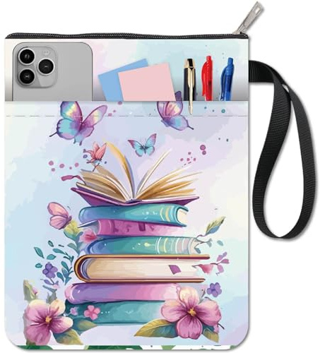 craspire 11x8.6 Pouces Printemps Livre Manche Couverture Fermeture Éclair Coloré Papillon Bibliothèque Fleur Protecteur Floral Sac Poche Tissu Lavable Réutilisable Cahier Pochette Livre Poche