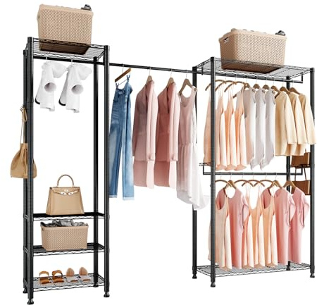 VEVOR Perchero, con 4 Barras y Capacidad de Carga de 363 kg, 6 Estantes y 8 Ganchos, Armario Abierto para Dormitorio, Tienda de Ropa, Guardarropa y Pasillo, Color Negro, 244 x 38 x 180,35 cm