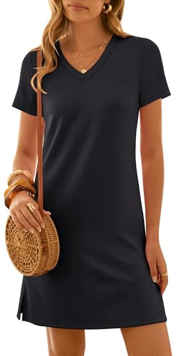 ANRABESS Summer Dress for Women 2026 Beach Vacation Clothes Short Sleeve V Neck Casual T Shirt Sundresses Travel Holiday Black Large