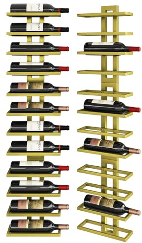 IBUYKE Porta Vino da Parete per 12 Bottiglie,Portabottiglie Vino in Metallo per Liquori, Champagne,Organizer Espositore Rimovibile fai da te per sSala da Pranzo,Bar, Cantina,Oro,TMJ909G