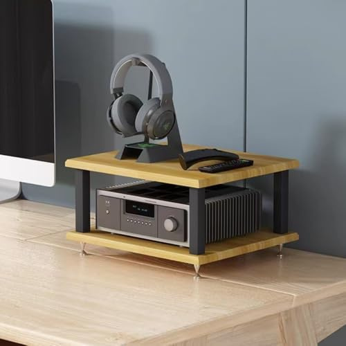 Hi-FI skåp med 2 nivåer i valnöt - kompakt skrivbordsmediestativ, stereokomponentorganisatör, ljud-/videotornhylla för förstärkare och högtalare, underhållningsmöbler