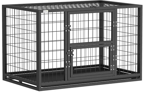 PawHut Cage pour Chien Lourd Porte de Nourrissage 94 x 60 x 64 cm Noir