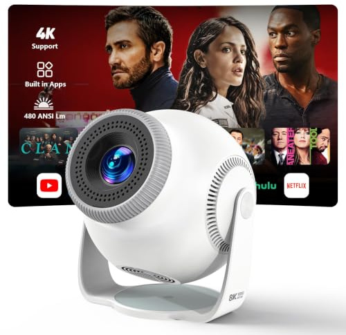 [App intégrée] Mini Projecteur Portable WiFi 6 et Bluetooth 5.4, 480 ANSI Lumens, Vidéoprojecteur 1080P et Décodage 4K, Projecteur Vidéo pour Chambre, Cinéma à Domicile et Extérieur