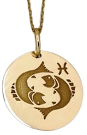 Collar con colgante en relieve del signo zodiacal Piscis, hecho en plata de ley 925 con baño de oro, cadena de cable de 45 cm (18), dije redondo para joyería unisex hecha a mano | LK_EMBO_00420