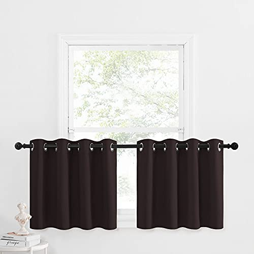 NICETOWN Kitchen Curtains Window Treatments - Eyelet Top Home Fashion Blackout Curtains Tailored Drapes for Cafe (Toffee Brown, Double Piece, W52 x L24 1.2 inches Header)