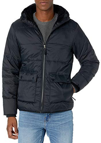 Amazon Essentials Men's Long-Sleeved Water-Resistant Sherpa-Lined Puffer Jacket, Black, M