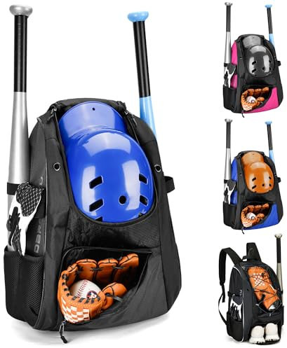 DAREKUKU Youth Baseball Backpack, Softball Bat Bag For Boys & Girls, Breathable T-Ball & Baseball Equipment & Gear, Durable Bat Backpack With Fence Hook, Shoe Compartment, Hold Bat, Helmet, Cleats
