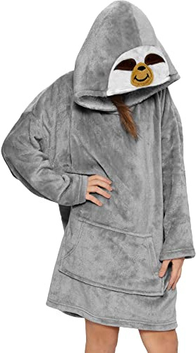A2Z Unisex Mens Ladies Oversized Kangaroo Pocket Hooded Blanket Animal Snuggle Super Soft Wearable Blanket Hoodie Warm Fleece