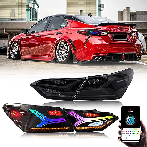 T T-ABC Taillights Compatible with Toyota Camry 2018-2024 LE SE TRD XSE XLE Nightshade Hybrid Tail Lights Assembly 8th Gen Accessories LED Sequential Animation Custom Replacement (Lambo Style R)