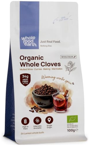 Wholefood Earth Organic Whole Cloves 100g | Whole Dried Flower Buds | GMO Free | Vegan | for Baking, Mulled Wine, Chai & Curries