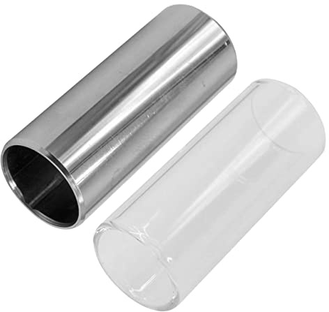Cheerock Pack of 2 Guitar Slides Set, 60mm Guitar Glass Slide and Stainless Steel Guitar Slide for Acoustic Electric Bass Guitar
