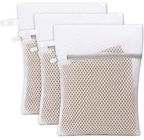3 x Honeycomb Lingerie Bags with Hanging Loop,Mesh Laundry Wash Bags,Delicate Wash Bags,Fine Laundry Wash Bags for Underwear, Bras, Socks, Baby Clothes, Masks(30 x 23 x 0.1cm)