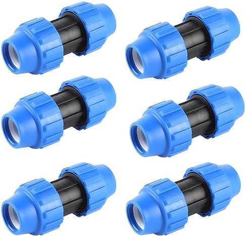 Raccordo in PP, 6 raccordi in polipropilene, per tubo in PE, 25 mm, raccordo in polipropilene, raccordo a vite da 25 mm