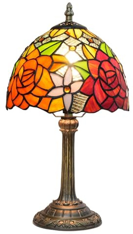 wecrejoni Lampada Tiffany, Lampada in vetro colorato, Splendida lampada da tavolo con rose, Comodino per camera da letto, dormitorio, soggiorno, cucina, estetica, regalo per la casa