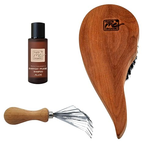 Thats me organic Spar Set Profi Tropfenform Haarbürste Die Außergewöhnliche + Bürstenreiniger + 20 ml Pflege-Shampoo – Sleek Bun Bürste, Haarbürstenreiniger und mildes Shampoo