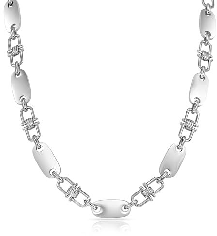 TAIPAN - Halskette für Herren Plattenkette aus Edelstahl 10 mm breit 60 cm lang - Massive Steigbügelkette mit beweglichen Gliedern - Glänzende Statement Kette für Männer inkl. Schmuckbox & Putztuch