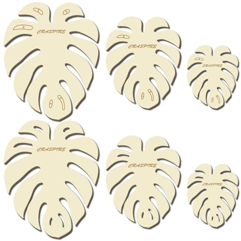 CRASPIRE 6 Pieza de 3 tamaños de Moldes para Cortar Hojas de Macramé Hojas de Palma de Verano Hojas de Monstera Plantilla de Madera Natural Plantillas de Borlas Rústicas de Madera Herramienta para